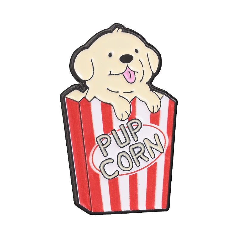 Zinc Food Snacks - Pupcorn Puppy Popcorn Cartoon Enamel Pin