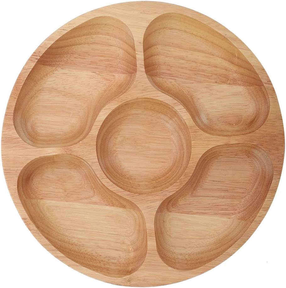 Food Platter Snacks - 5 Sectional Tray, Wooden Divided Serving