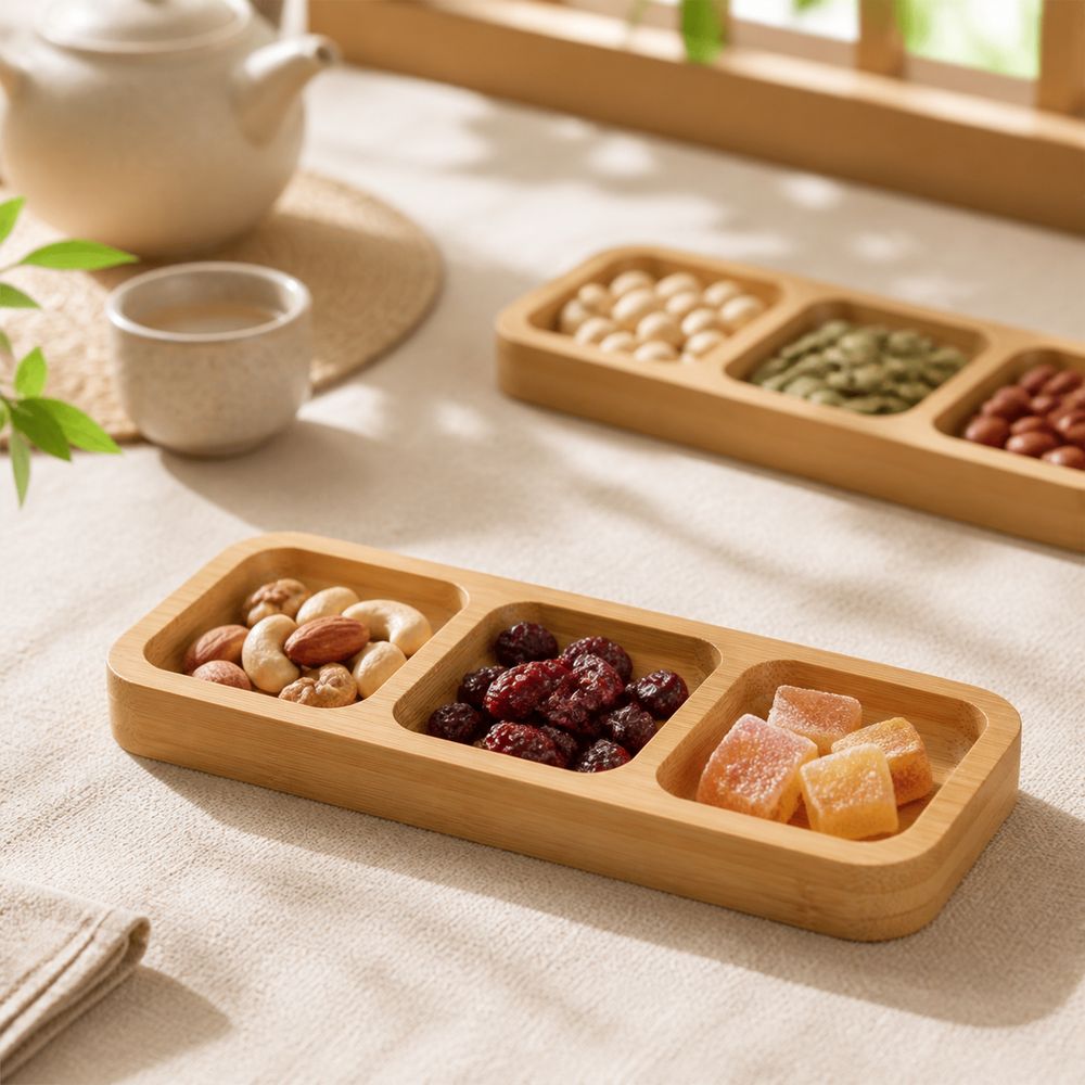Natural Bamboo Divided Snack S - Food Platter Snacks recension och pris