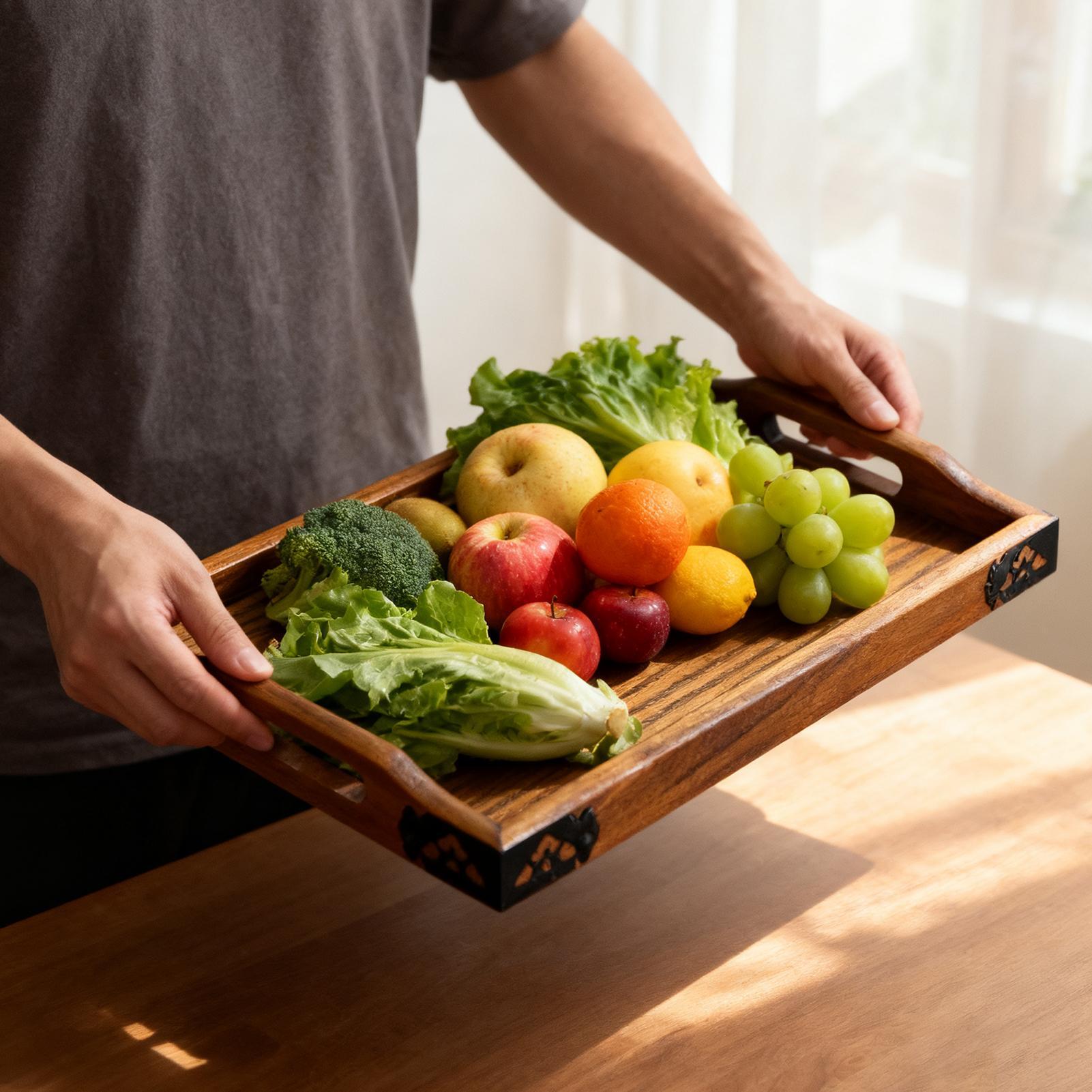Wooden Serving Tray with Handl - Food Platter Snacks recension och pris