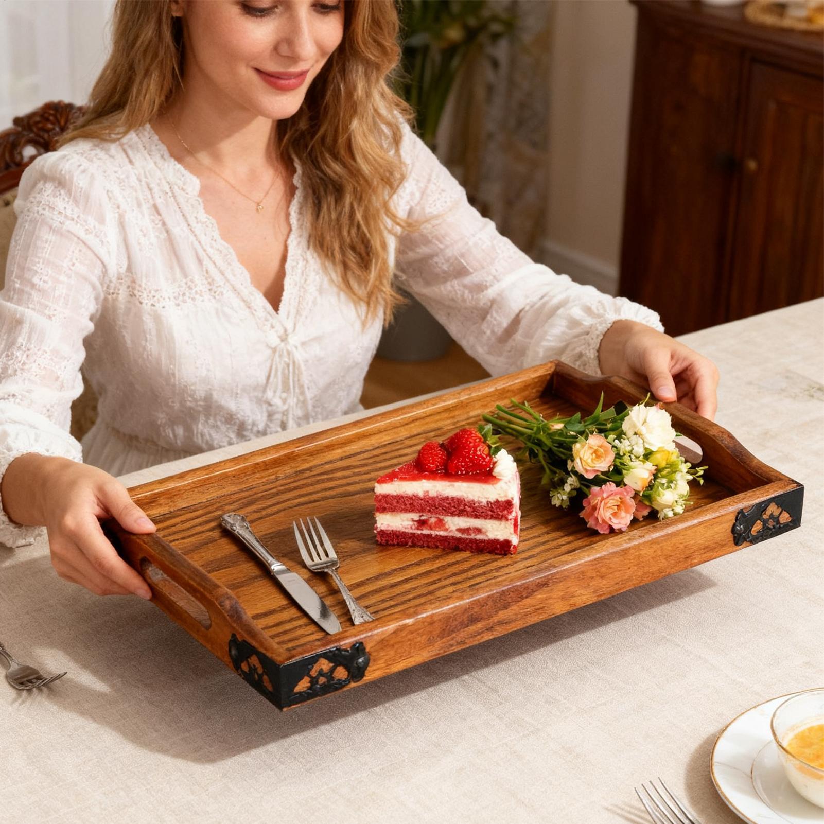 Wooden Serving Tray with Handl - Food Platter Snacks recension och pris